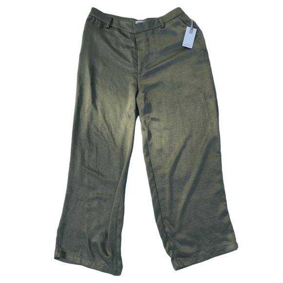 Good American Satin Wide-Leg Pants in Juniper Green (NWT Size 14/32)
